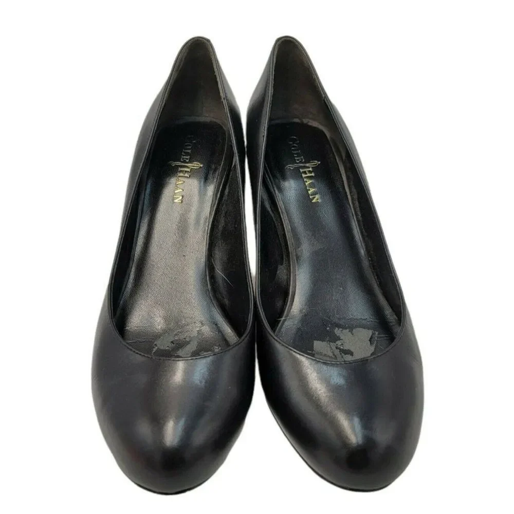 Cole Haan Air Black Leather Heels Slip On Shoes 8 C